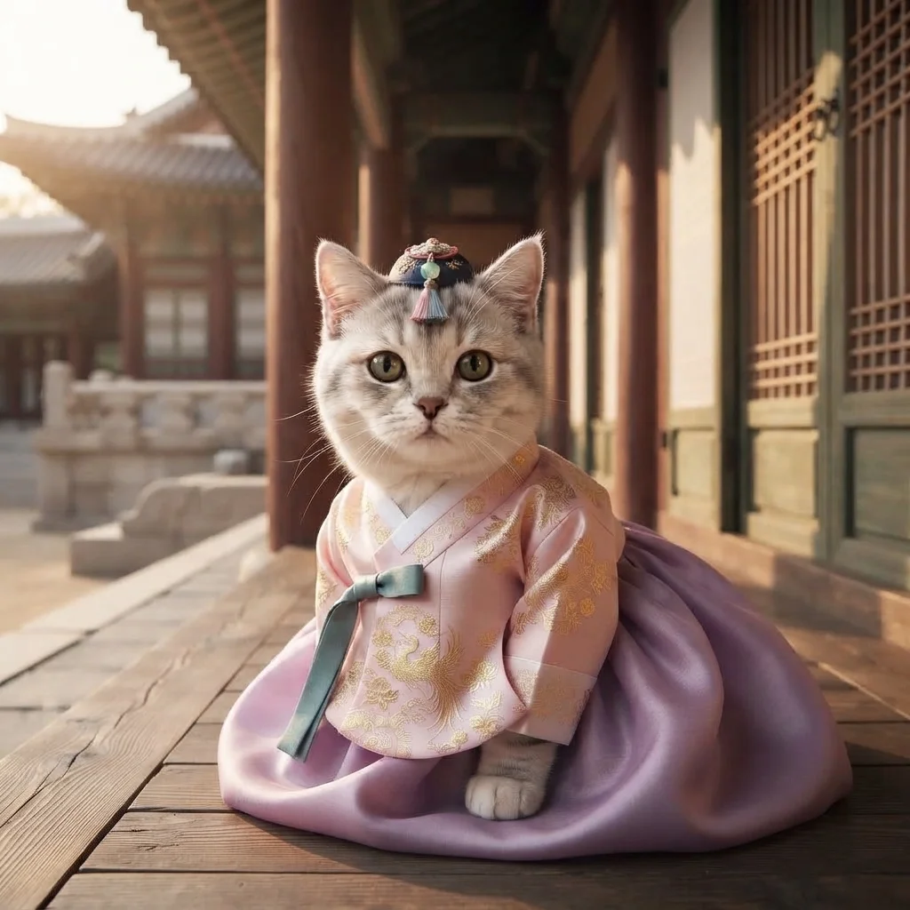Munchkin cat Korean hanbok costume