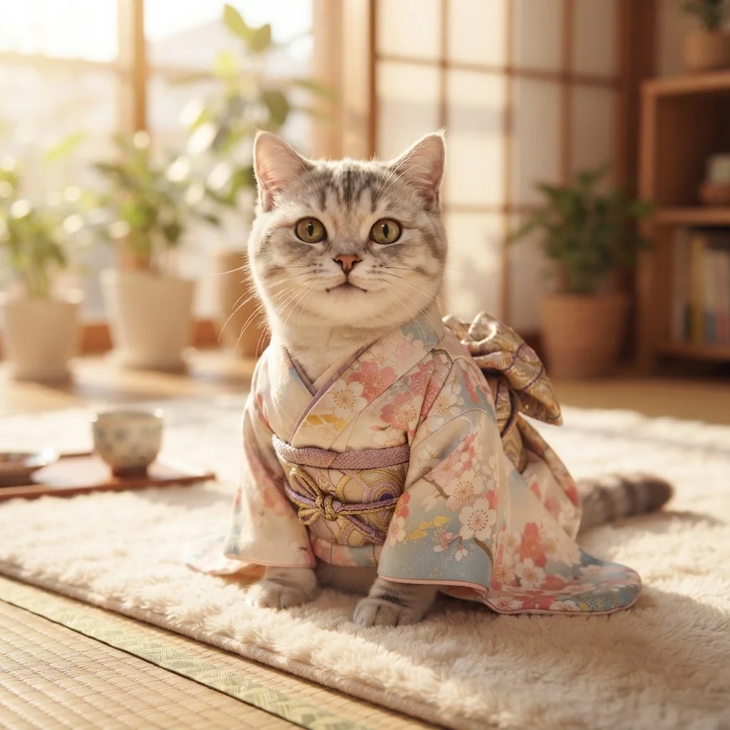 Munchkin cat Japanese kimono costume
