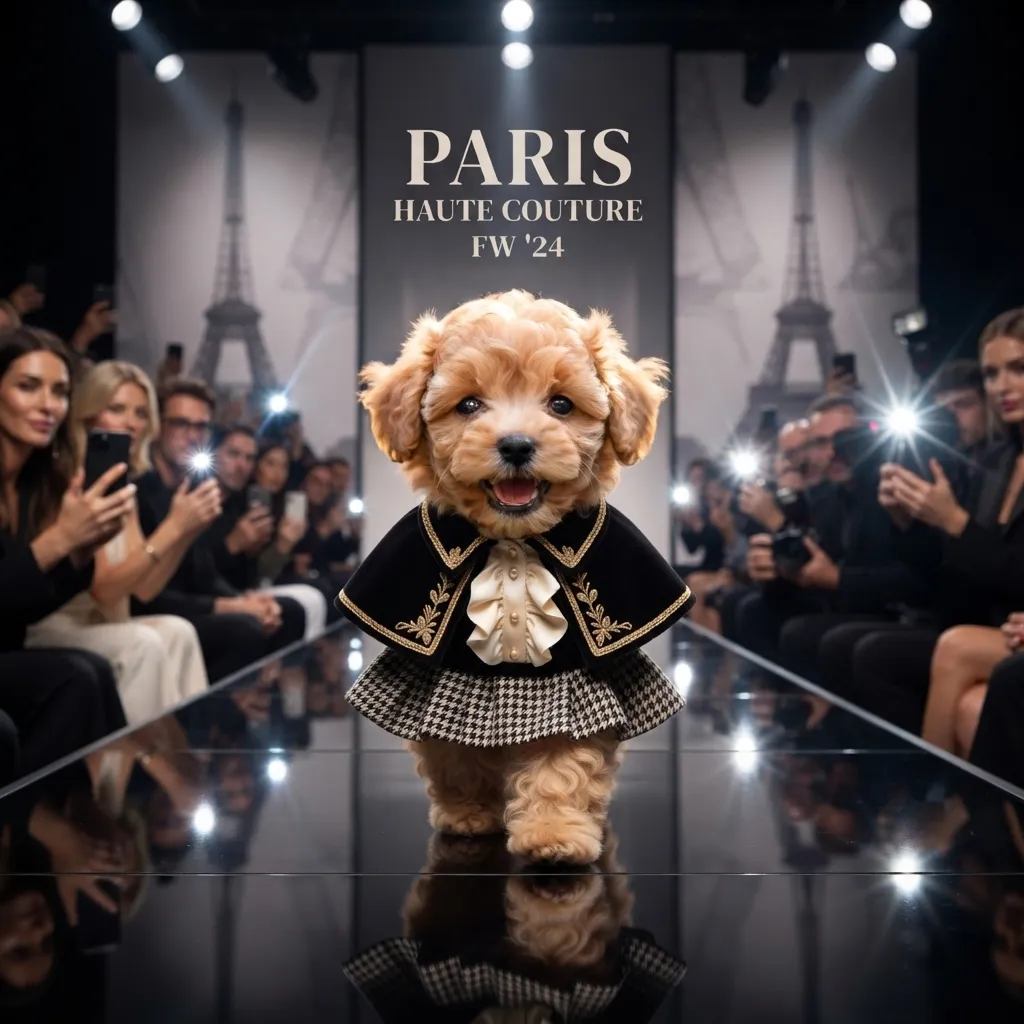 Poodle Fashion Model style AI portrait
