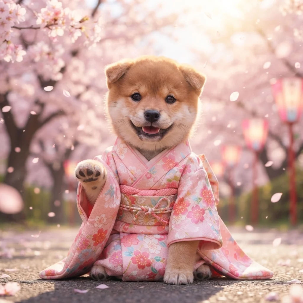 Shiba Inu cherry blossom festival AI portrait