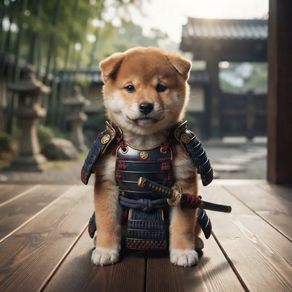 Shiba Inu samurai AI portrait
