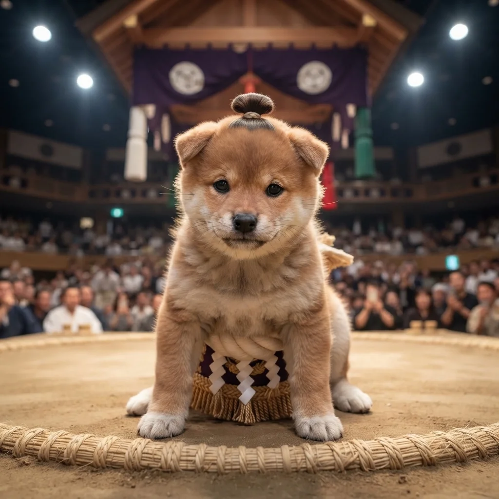 Shiba Inu sumo wrestler AI portrait