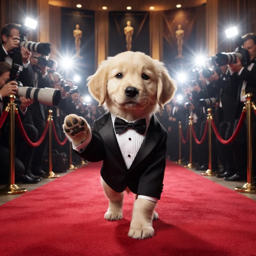 Golden Retriever Hollywood star AI portrait