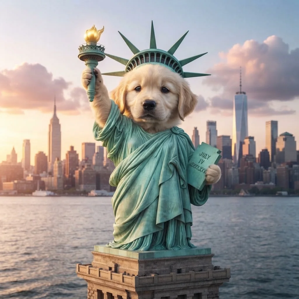 Golden Retriever Statue of Liberty AI portrait