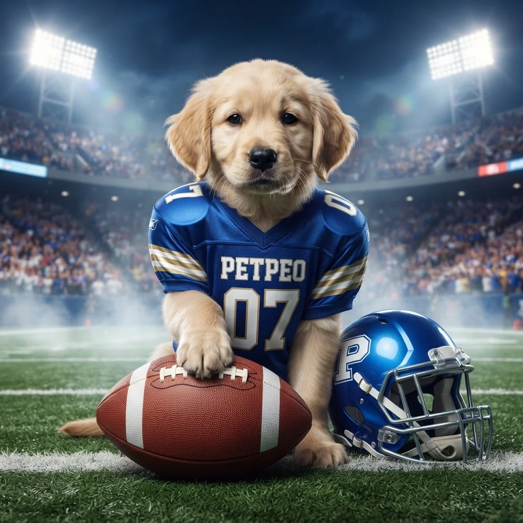 Golden Retriever NFL football AI portrait
