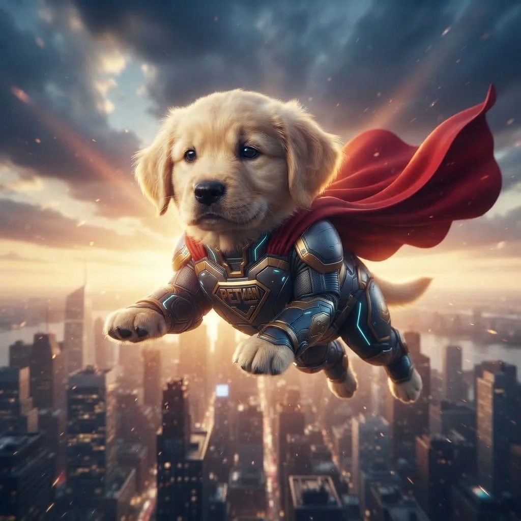 Golden Retriever superhero AI portrait