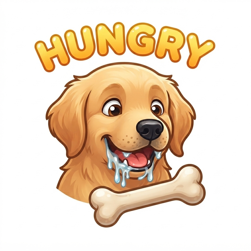 HUNGRY — drooling over a bone